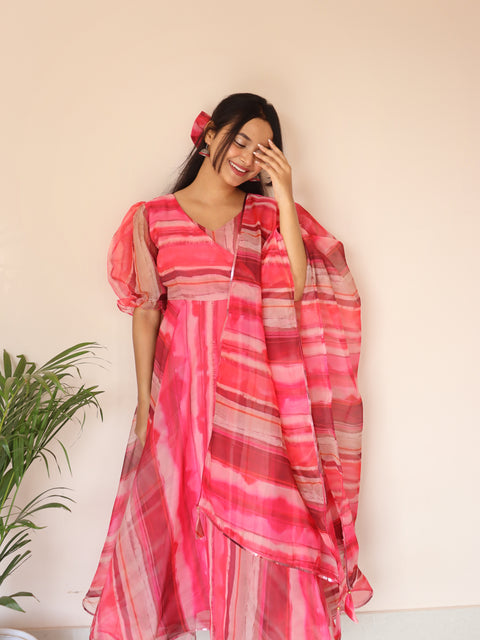 pink liney anarkali