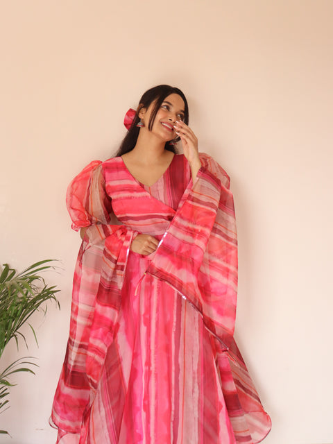 pink liney anarkali