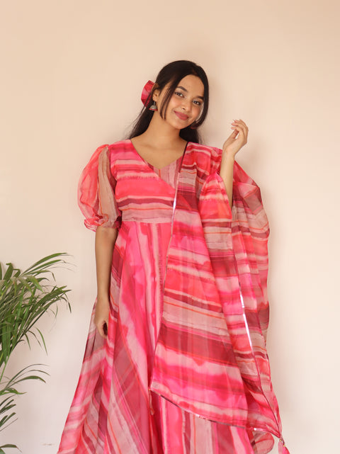 pink liney anarkali