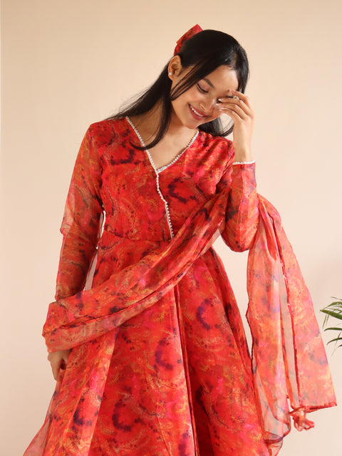 Red Shaded Anarkali