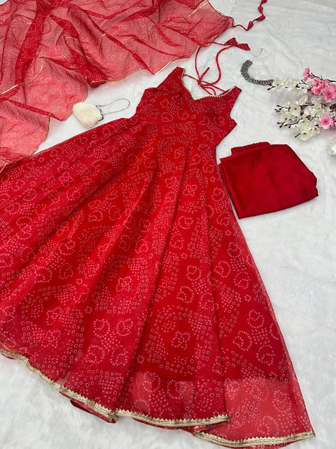 Bandhani Pattern Organza Anarkali