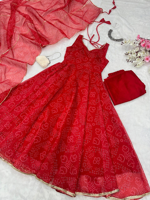Bandhani Pattern Organza Anarkali