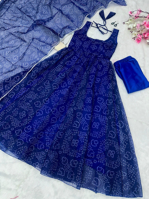 Bandhani Pattern Organza Anarkali