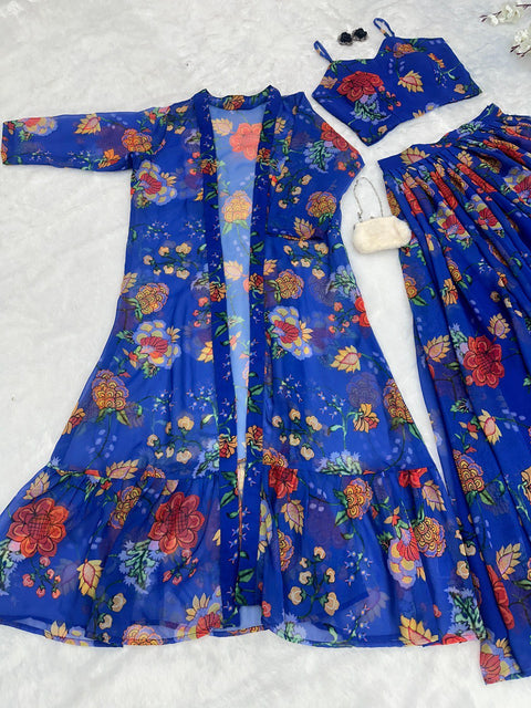 Royal Blue shrug lehnga choli