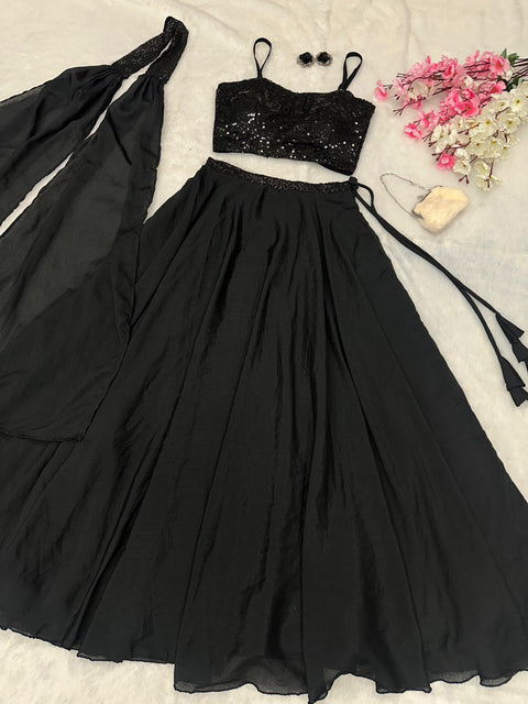 Black chinnon shimmer lehnga choli