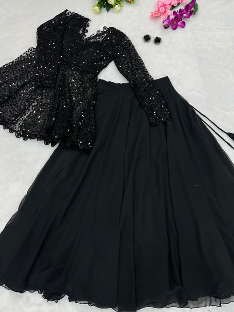 Black Sequins Jacket with Lehenga Choli