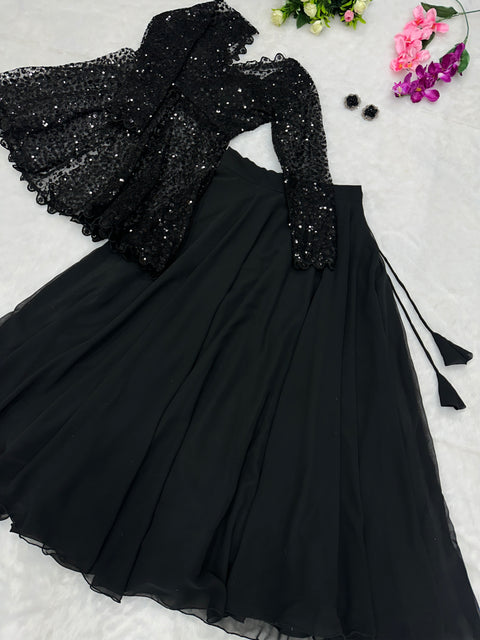 Black Sequins Jacket with Lehenga Choli