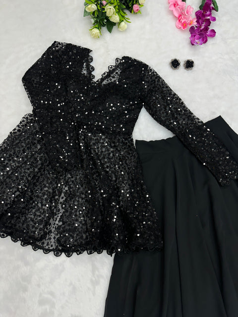 Black Sequins Jacket with Lehenga Choli