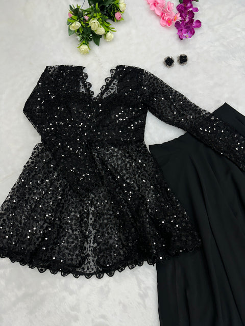 Black Sequins Jacket with Lehenga Choli