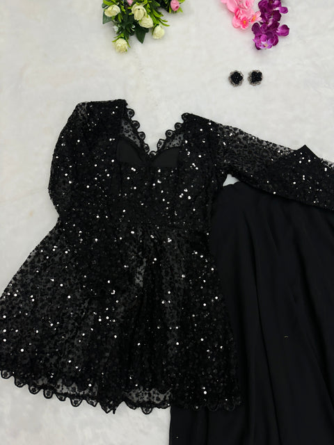 Black Sequins Jacket with Lehenga Choli