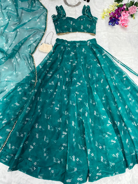 teal green lehnga choli