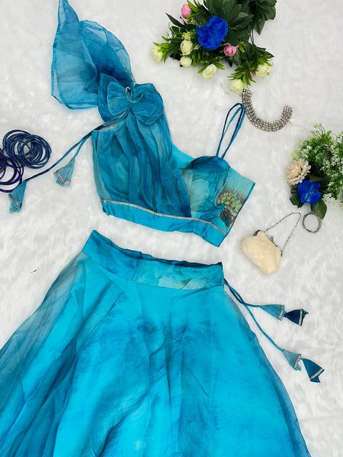 Blue Aqua Flame Lehnga