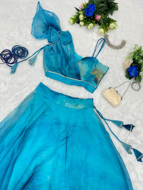 Blue Aqua Flame Lehnga