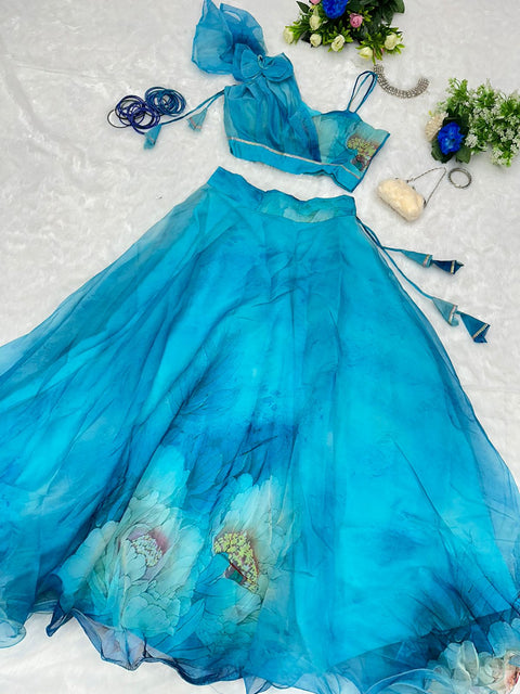 Blue Aqua Flame Lehnga