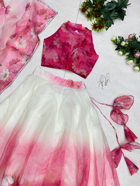 Beautiful Pink/Cream Flower Lehnga