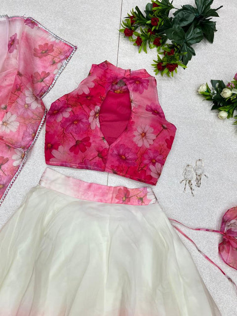 Beautiful Pink/Cream Flower Lehnga