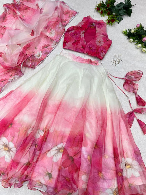 Beautiful Pink/Cream Flower Lehnga