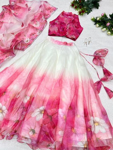 Beautiful Pink/Cream Flower Lehnga