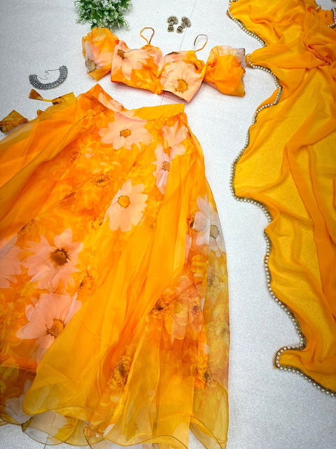 Haldi Baloon Style Sleeves Lehnga