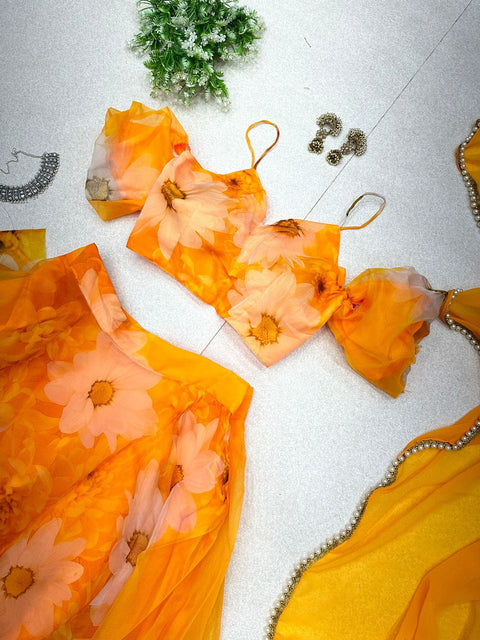 Haldi Baloon Style Sleeves Lehnga