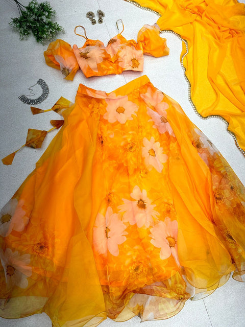Haldi Baloon Style Sleeves Lehnga