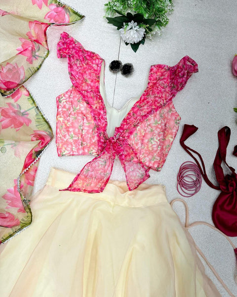 Beautiful Pink/Cream Flower Lehnga 2