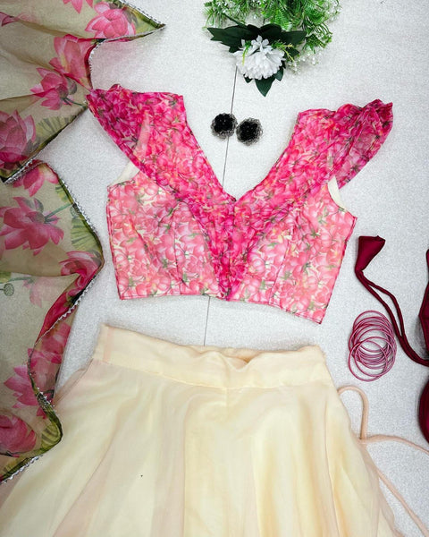 Beautiful Pink/Cream Flower Lehnga 2