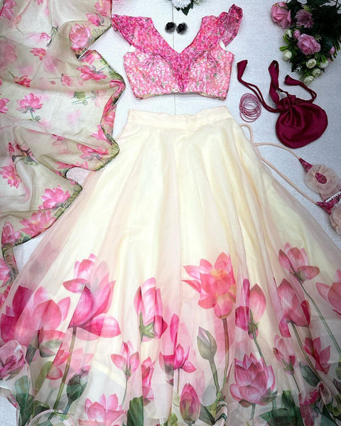 Beautiful Pink/Cream Flower Lehnga 2