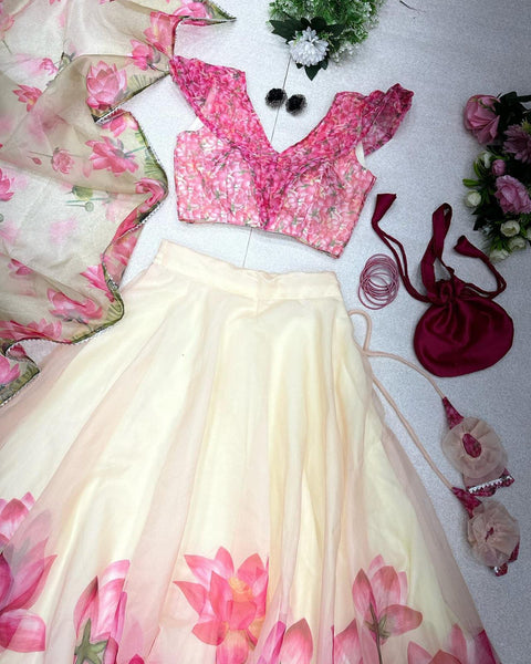Beautiful Pink/Cream Flower Lehnga 2