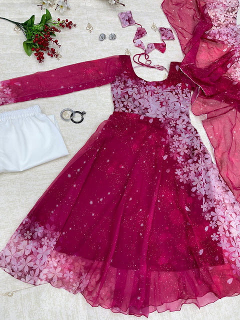 Maroon Snow Flower Gown