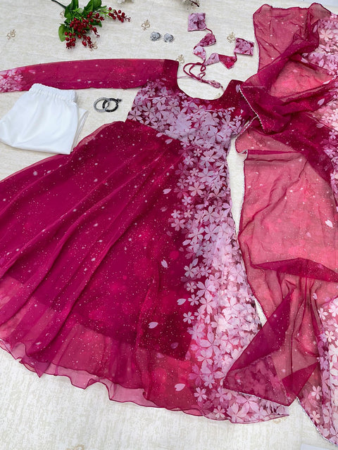 Maroon Snow Flower Gown