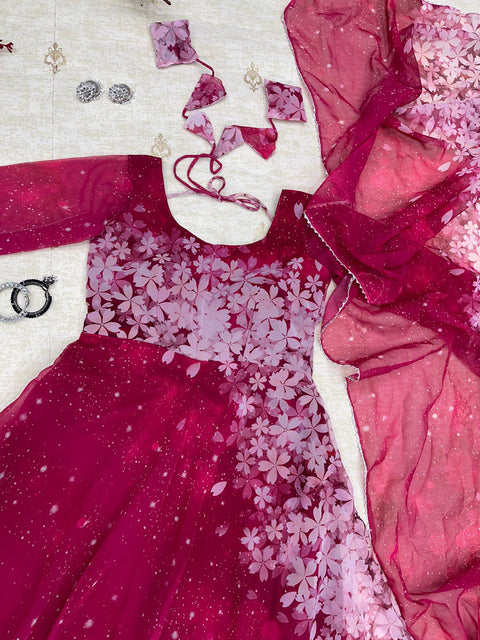 Maroon Snow Flower Gown