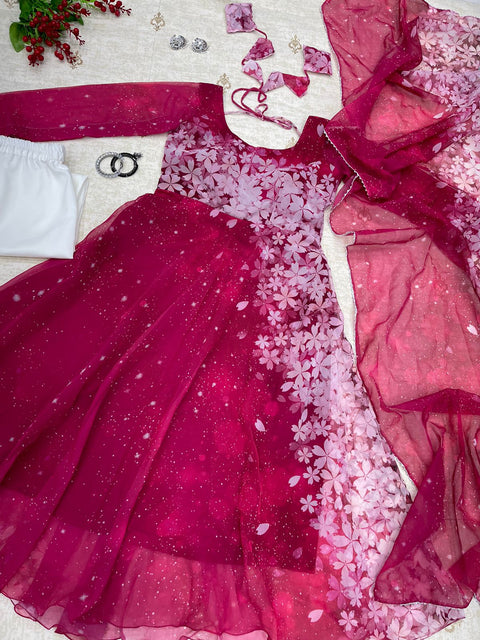 Maroon Snow Flower Gown