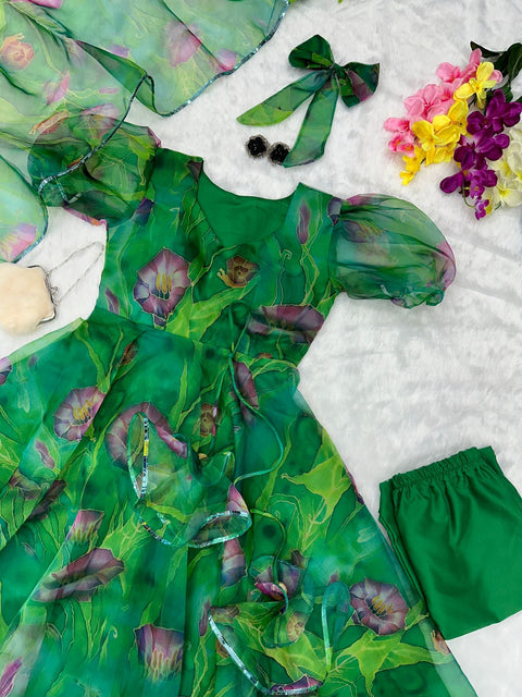 Green Water Lily Anarkali