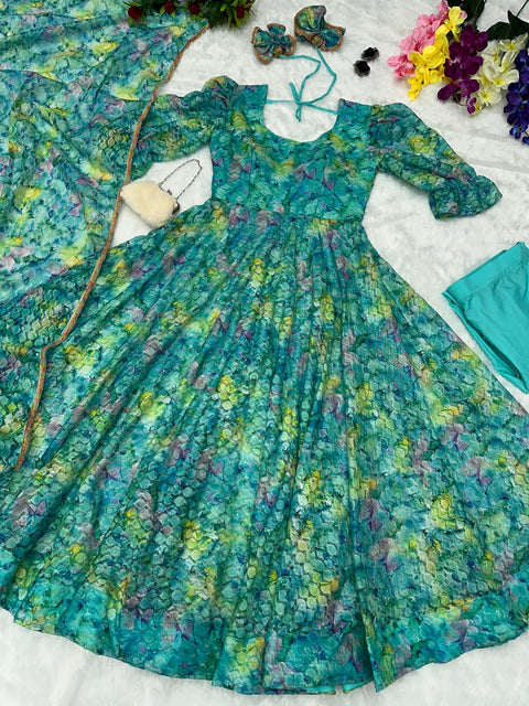 Blue Glitched Anarkali