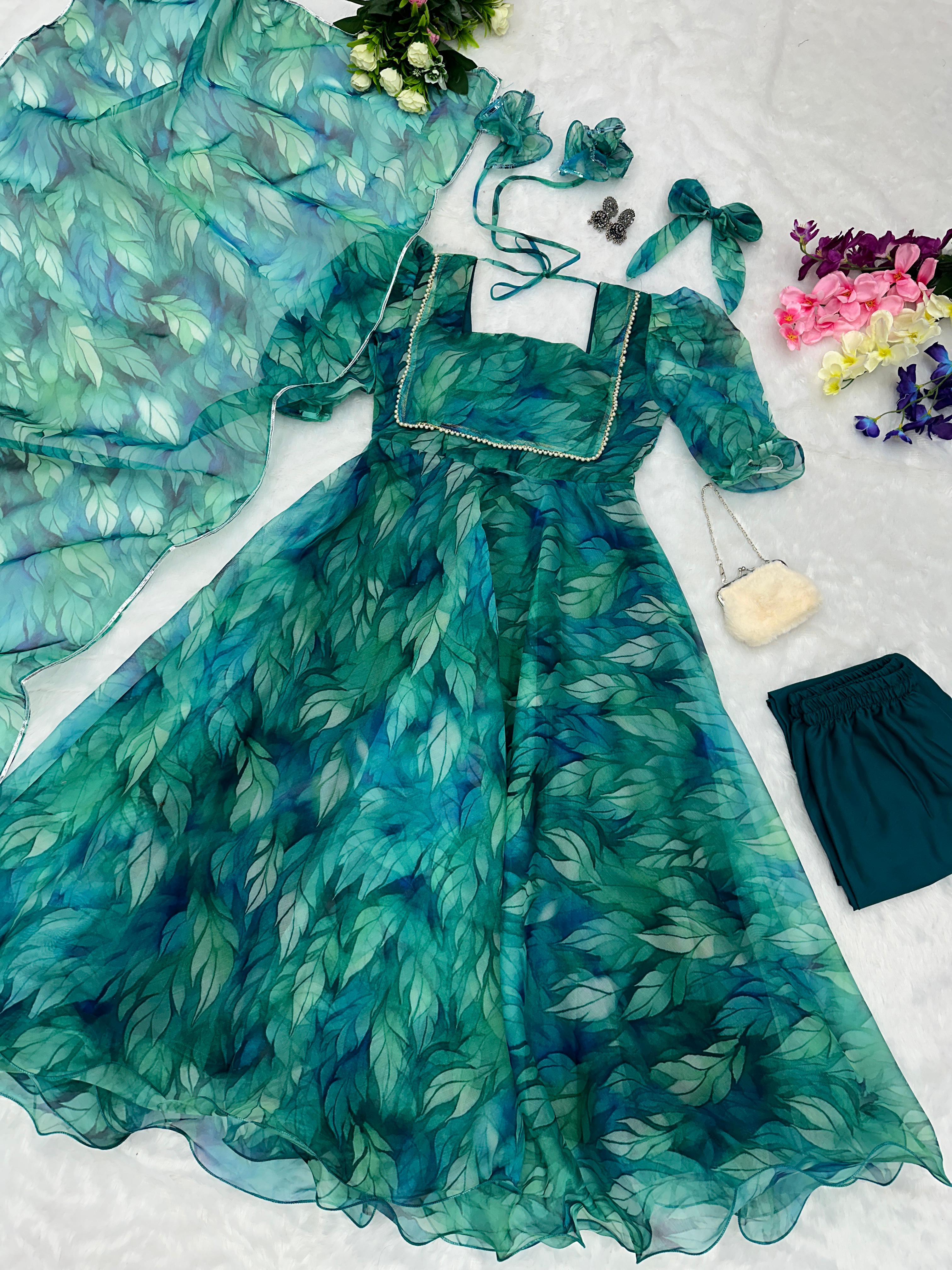Vashti Organza Navy Anarkali Set