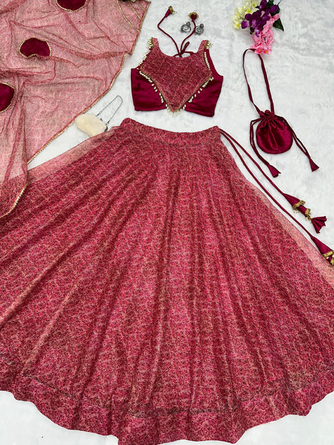 French net printed lehnga choli