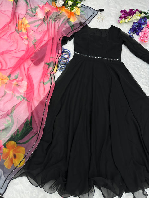 Georgette Stitched Gown