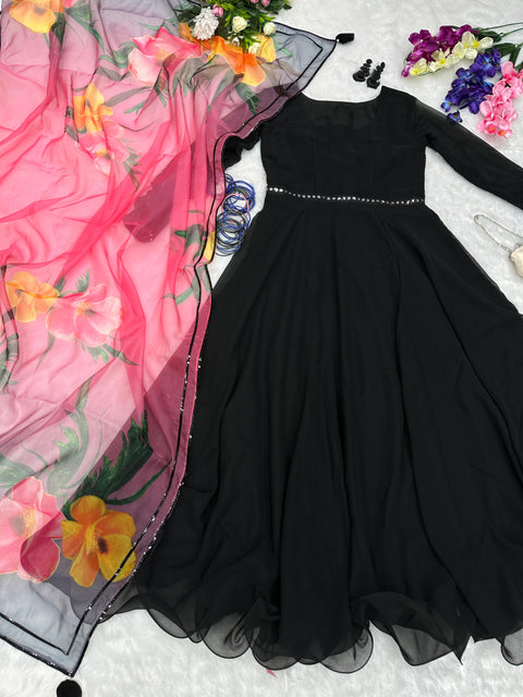 Georgette Stitched Gown