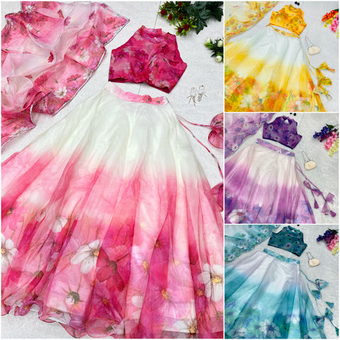 Beautiful Pink/Cream Flower Lehnga