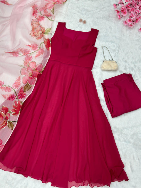 Pink Anarkali with Organza Sequins work Dupatta