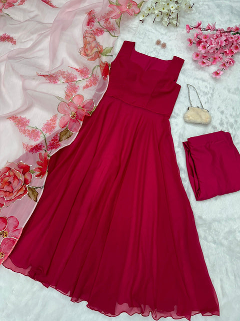 Pink Anarkali with Organza Sequins work Dupatta