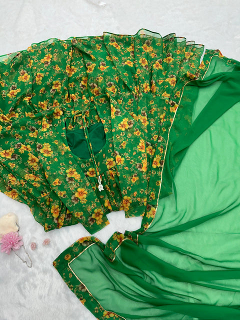 Green Full Flair Anarkali Gown