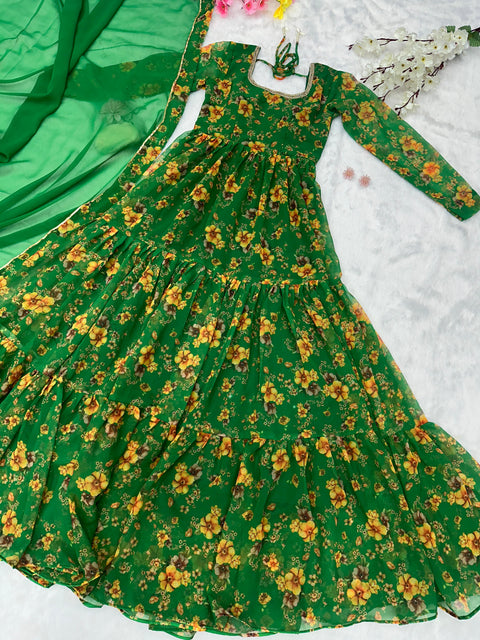 Green Full Flair Anarkali Gown