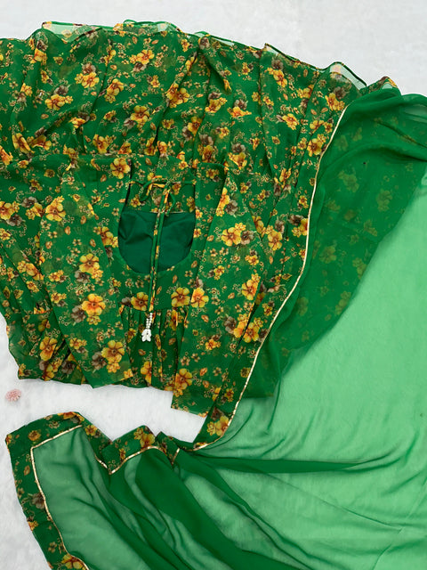 Green Full Flair Anarkali Gown