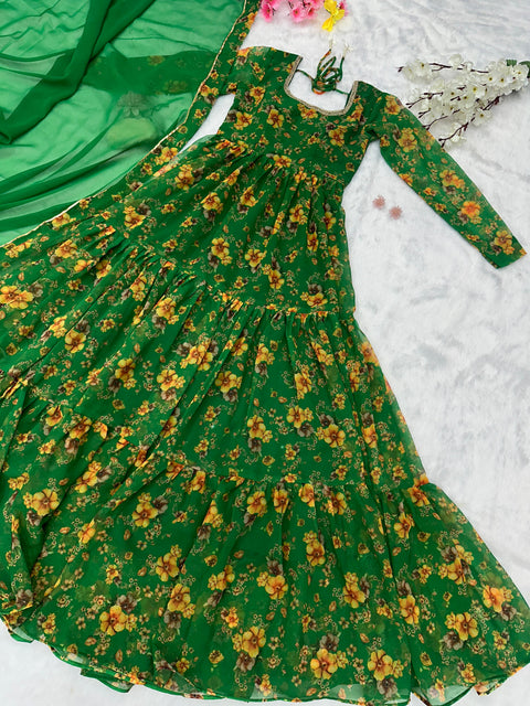 Green Full Flair Anarkali Gown