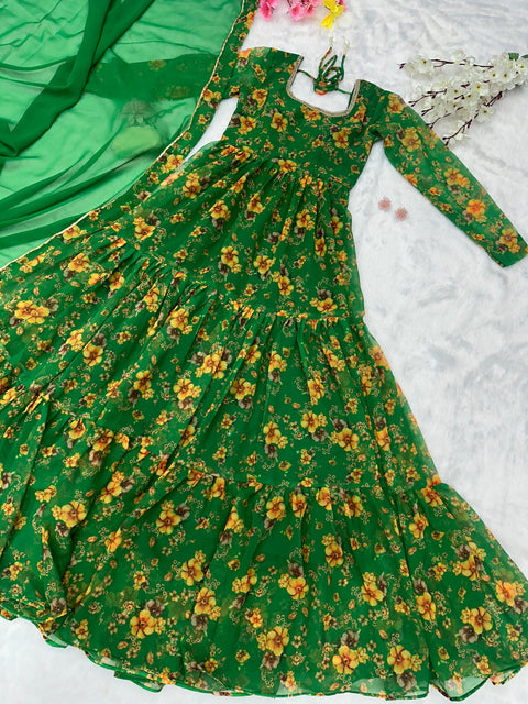 Green Full Flair Anarkali Gown