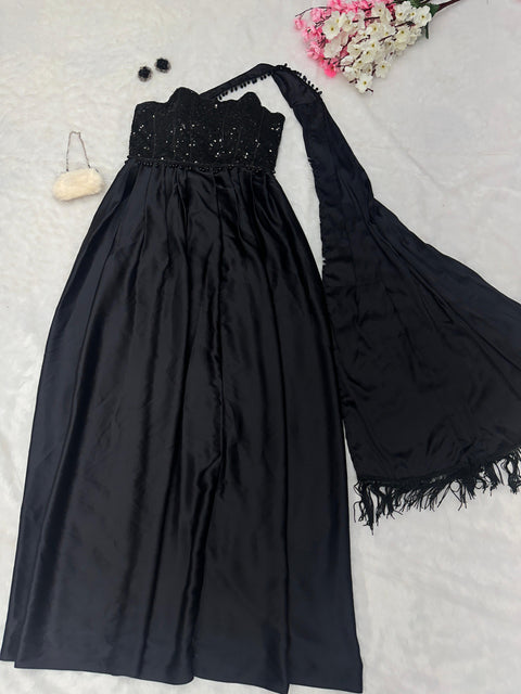INDO-WESTERN BLACK SEQUINS WORK OUTFIT
