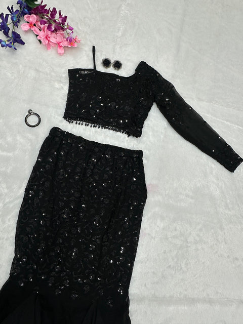 Black fish cut Sequins work Outfit