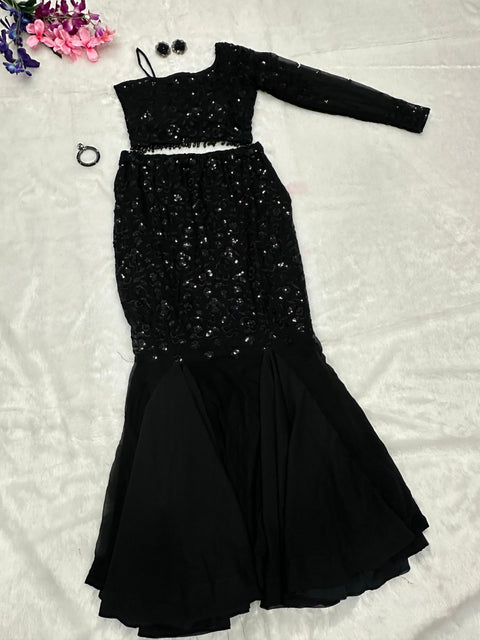 Black fish cut Sequins work Outfit